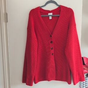 H&M Red V-Neck Cardigan Sweater